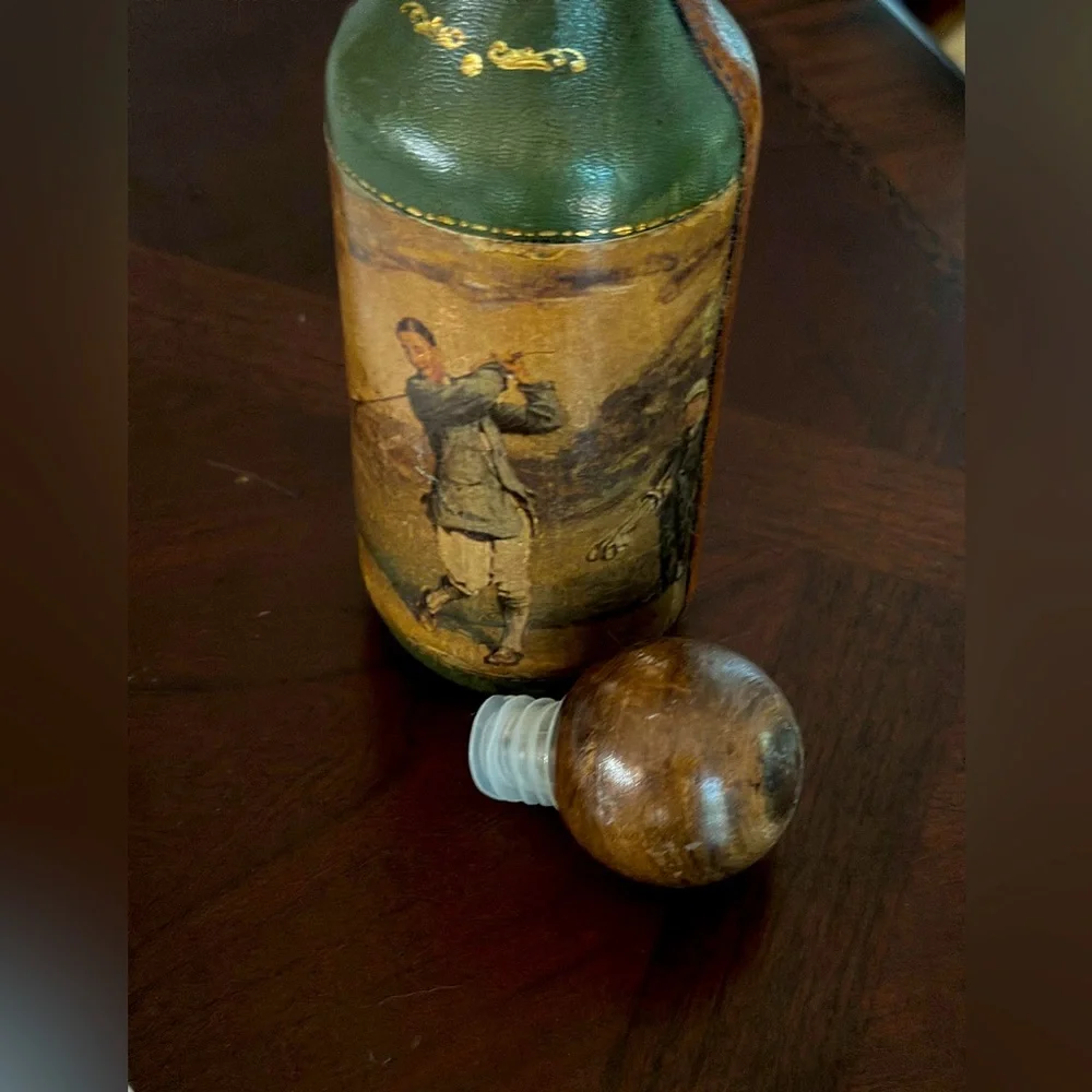 Vintage MCM Italian Leather Wrapped Wine/Liquor Decanter Bottle Very Rare